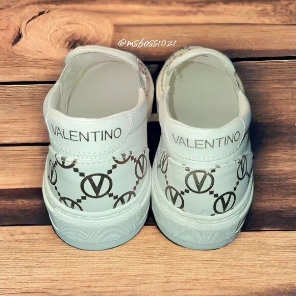 Valentino White/Gold Monogram Slip On Sneakers Sz 9 BRAND NEW